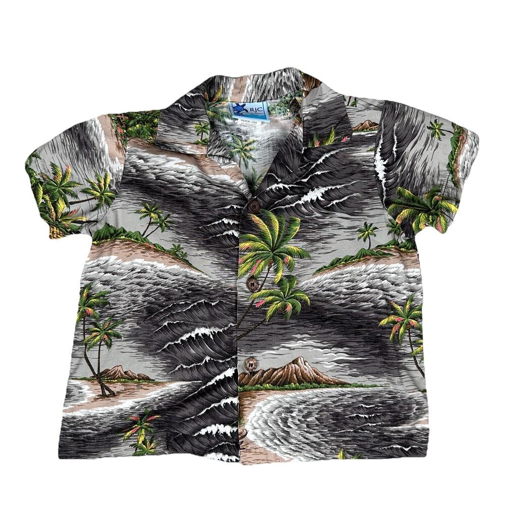 RJC Hawaiian Tropical Island Palms Print Button-Up Shirt~Size 3T Made in Hawaii~